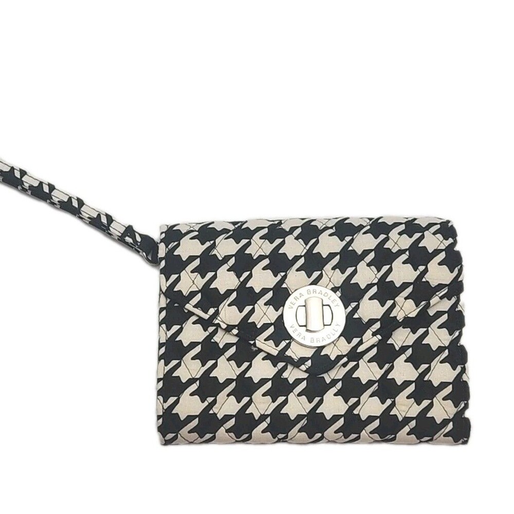 Vera Bradley Wristlet Wallet 6.25"x4.5" Black White Quilt Turn-Lock Organizer - Picture 3 of 13